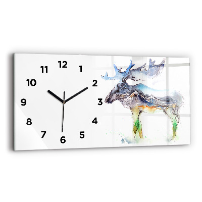 Horloge murale horizontale Orignal et paysage de montagne