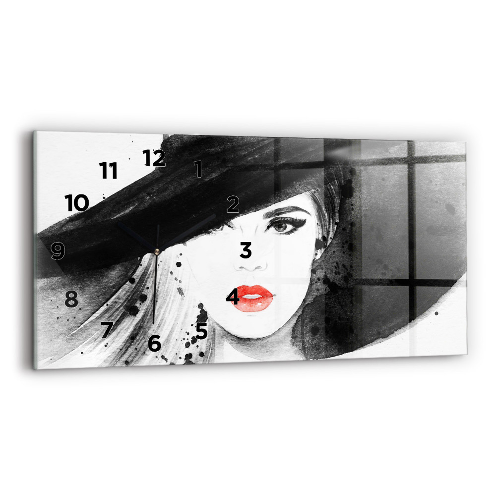 Horloge murale horizontale Femme au chapeau