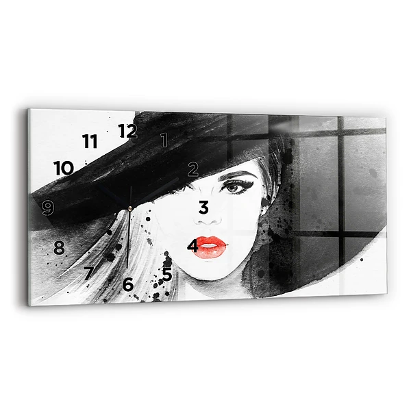 Horloge murale horizontale Femme au chapeau