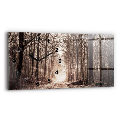 Horloge murale horizontale Sentier forestier en sépia