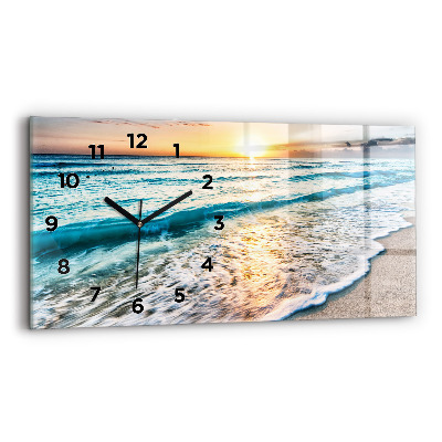 Horloge horizontale en verre Plage, mer et sable