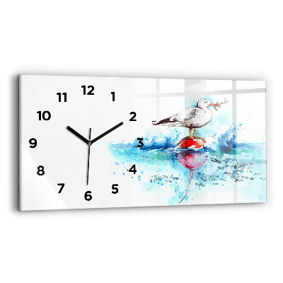 Horloge horizontale en verre Mouette peinte