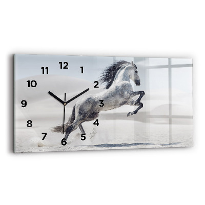 Horloge horizontale en verre Cheval blanc au galop