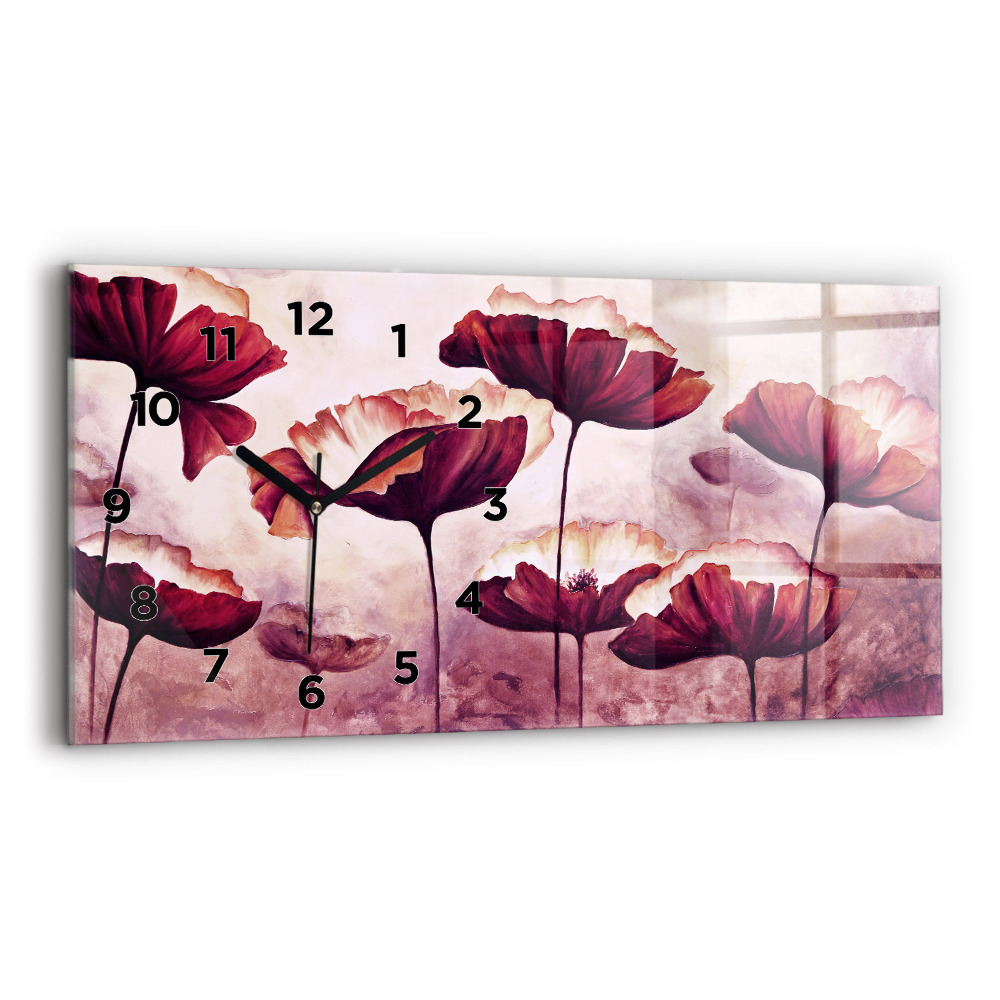Horloge murale horizontale Fleurs fleuries coquelicot