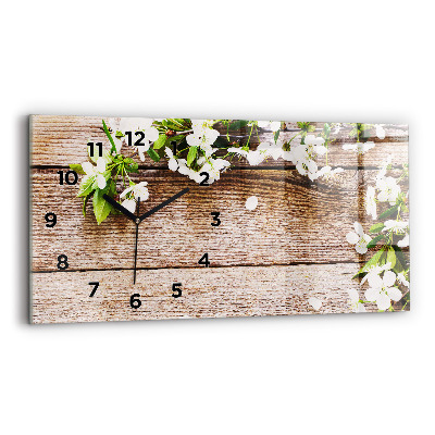 Horloge rectangulaire horizontale Fleurs sur bois
