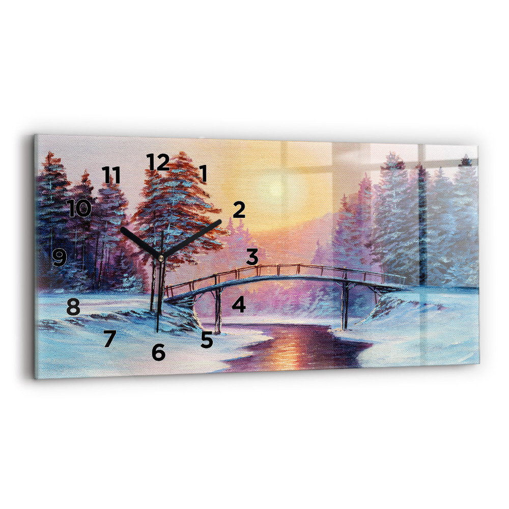 Horloge murale horizontale Arbre de Noël et pont