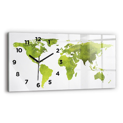 Horloge horizontale en verre Carte du monde aquarellée