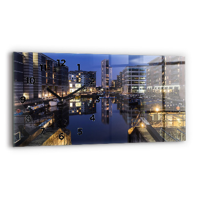 Horloge murale horizontale Ville illuminée la nuit