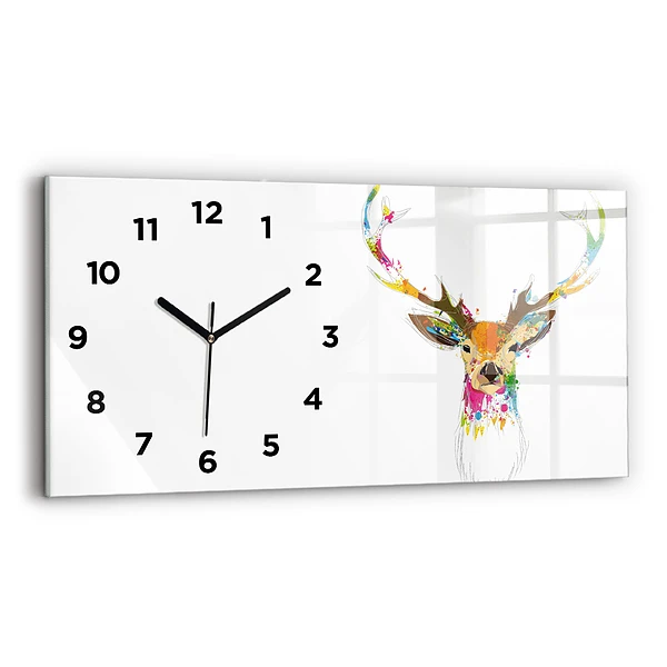 Horloge horizontale en verre Tête de cerf colorée