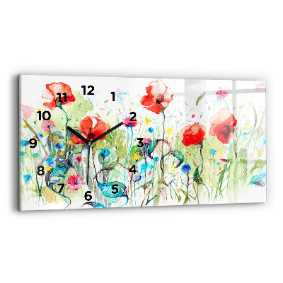 Horloge murale horizontale Coquelicots dans une prairie