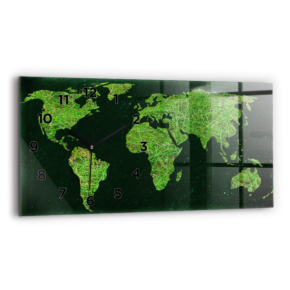 Horloge murale horizontale Carte du monde en herbe