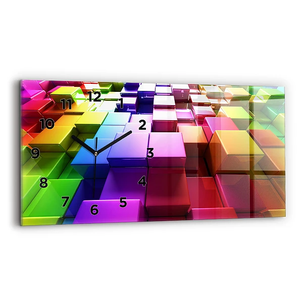 Horloge horizontale en verre Cubes colorés