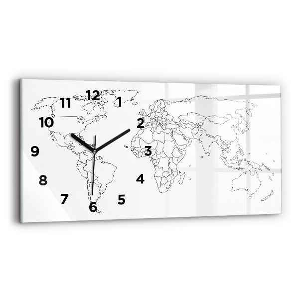 Horloge murale horizontale Carte du monde en courbes de niveau
