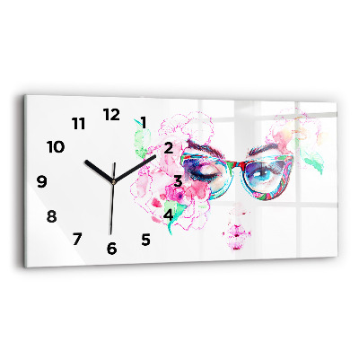 Horloge rectangulaire horizontale Visages d'une femme avec des lunettes