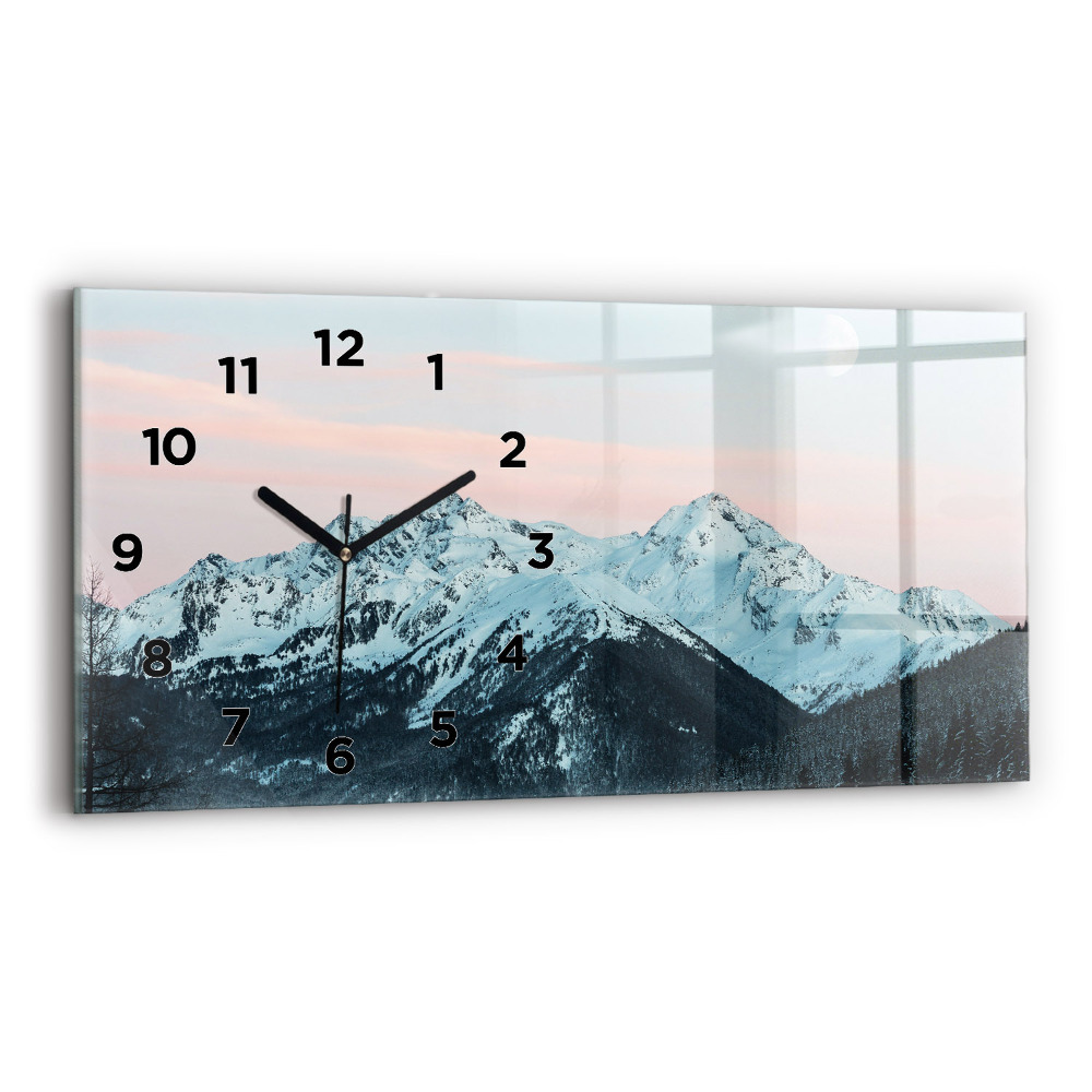 Horloge horizontale en verre Chaîne de montagnes en hiver