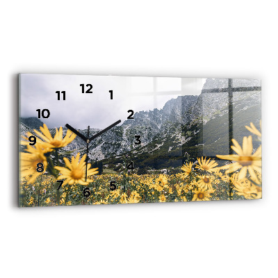 Horloge murale horizontale Prairie de fleurs dans les montagnes