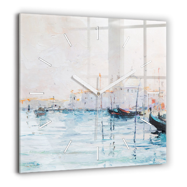 Horloge carrée en verre 60x60 cm Peinture à l'huile d'un yacht en mer