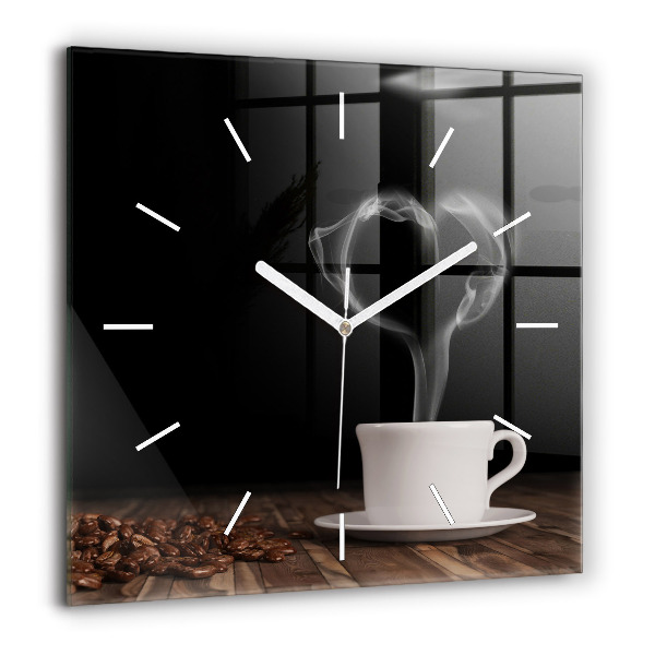 Horloge murale carrée 60x60 cm Tasse de café chaud