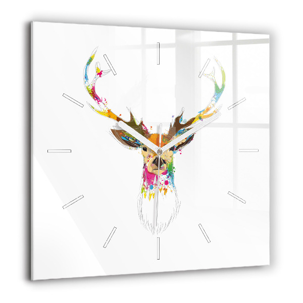 Horloge murale carrée 60x60 cm Tête de cerf colorée