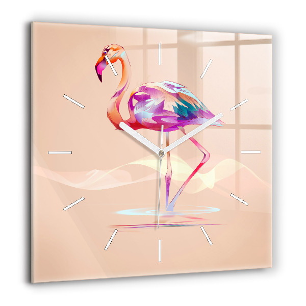 Horloge carrée en verre 60x60 cm Illustration d'un flamant rose