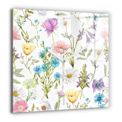 Pendule carrée en verre 60x60 cm Composition de fleurs