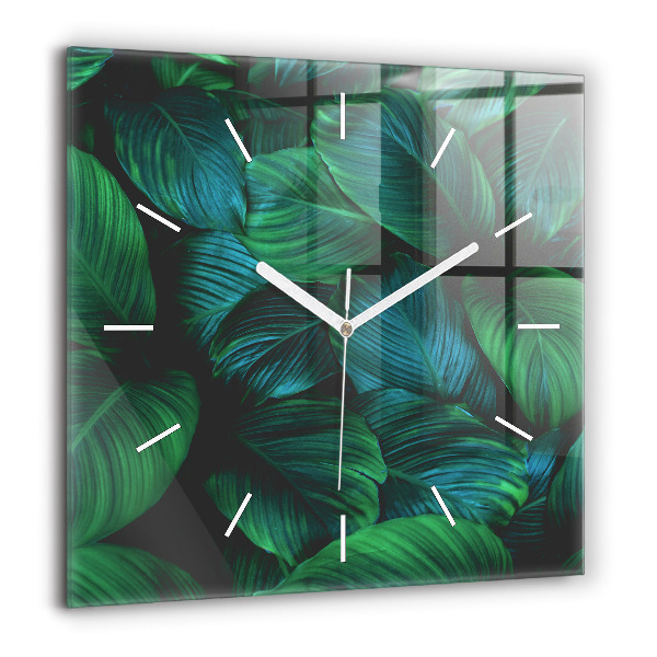 Horloge carrée en verre 60x60 cm Feuilles de la nature