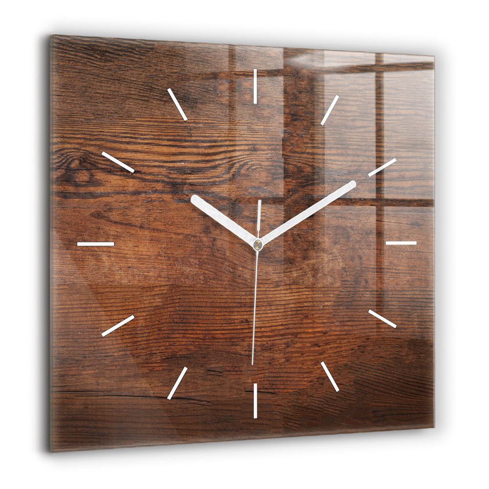 Pendule carrée en verre 60x60 cm Vieux bois