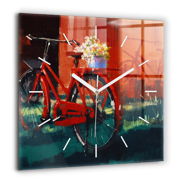 Horloge murale carrée 60x60 cm Vélo peint