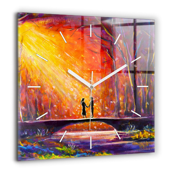 Horloge murale carrée 60x60 cm Couple dans la forêt