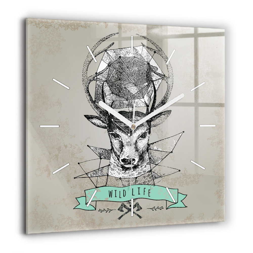 Horloge murale carrée 60x60 cm Tête de cerf
