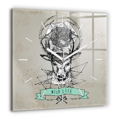 Horloge murale carrée 60x60 cm Tête de cerf