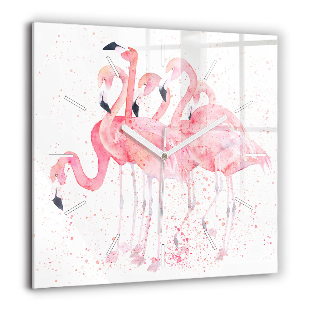 Horloge carrée en verre 60x60 cm Grappe de flamants roses