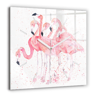 Horloge carrée en verre 60x60 cm Grappe de flamants roses