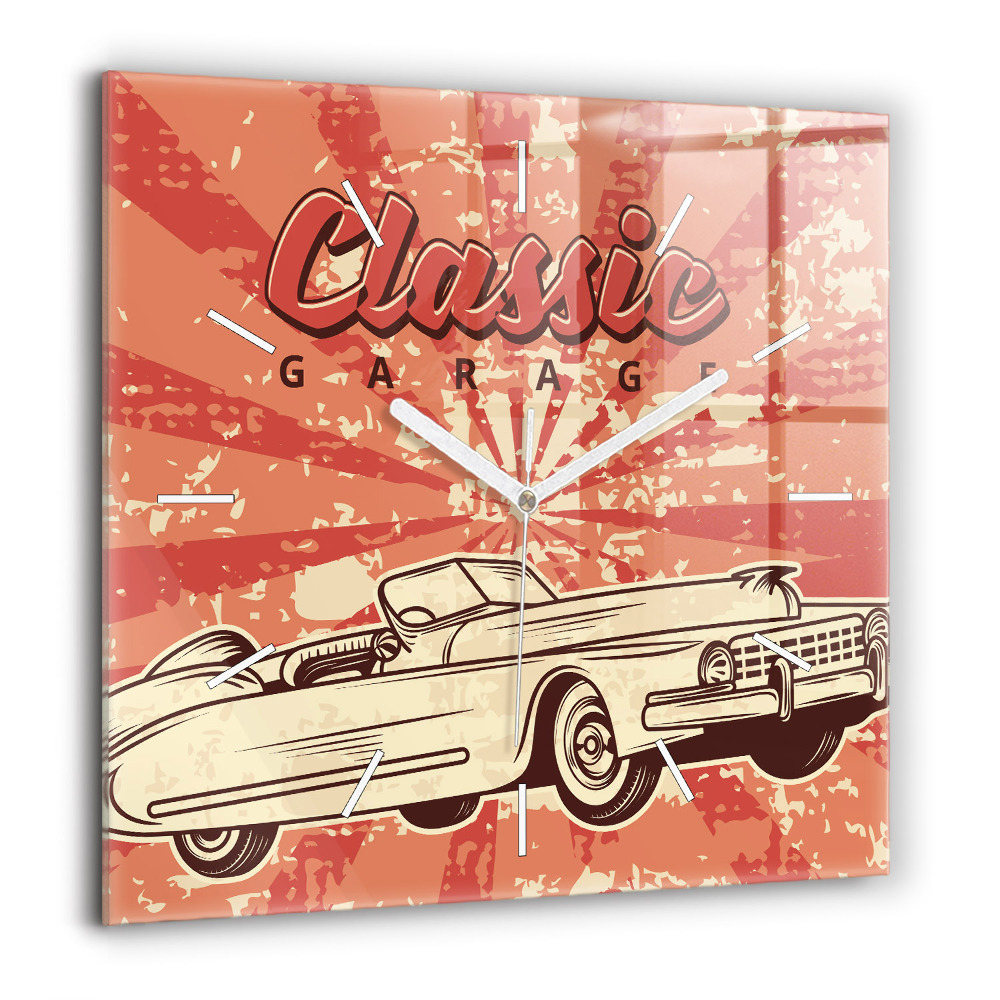 Horloge carrée en verre 60x60 cm Vintage Retro auto