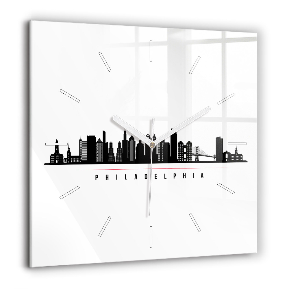 Horloge carrée en verre 60x60 cm Illustration Philadelphie