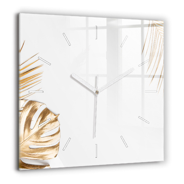 Horloge carrée en verre 60x60 cm Feuilles tropicales