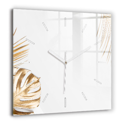 Horloge carrée en verre 60x60 cm Feuilles tropicales