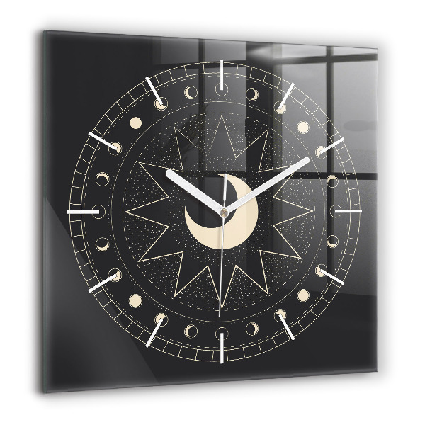 Horloge carrée en verre 60x60 cm Phases de la lune