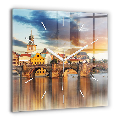 Horloge carrée en verre 60x60 cm Panorama sur une rivière