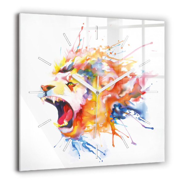 Horloge carrée en verre 60x60 cm Lion - aquarelle