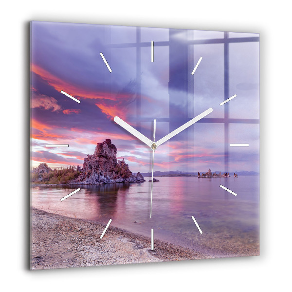 Horloge carrée en verre 60x60 cm Lever de soleil en Californie