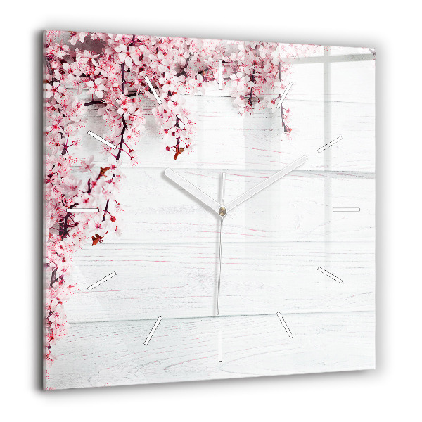 Horloge carrée en verre 60x60 cm Fleurs de printemps