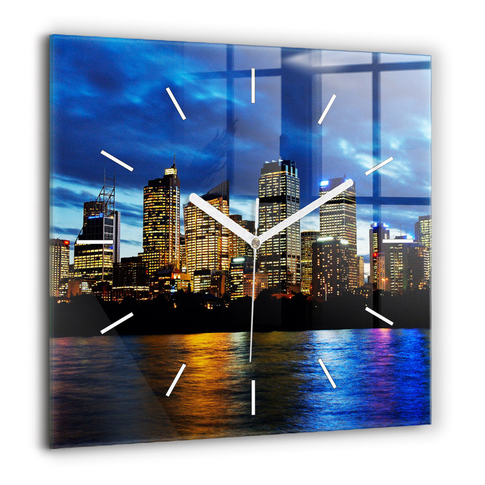 Horloge murale carrée 60x60 cm Sydney le soir