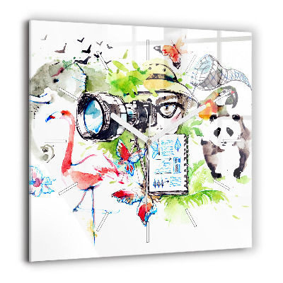 Pendule carrée en verre 60x60 cm Zoologiste