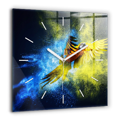 Pendule carrée en verre 60x60 cm Perroquet coloré