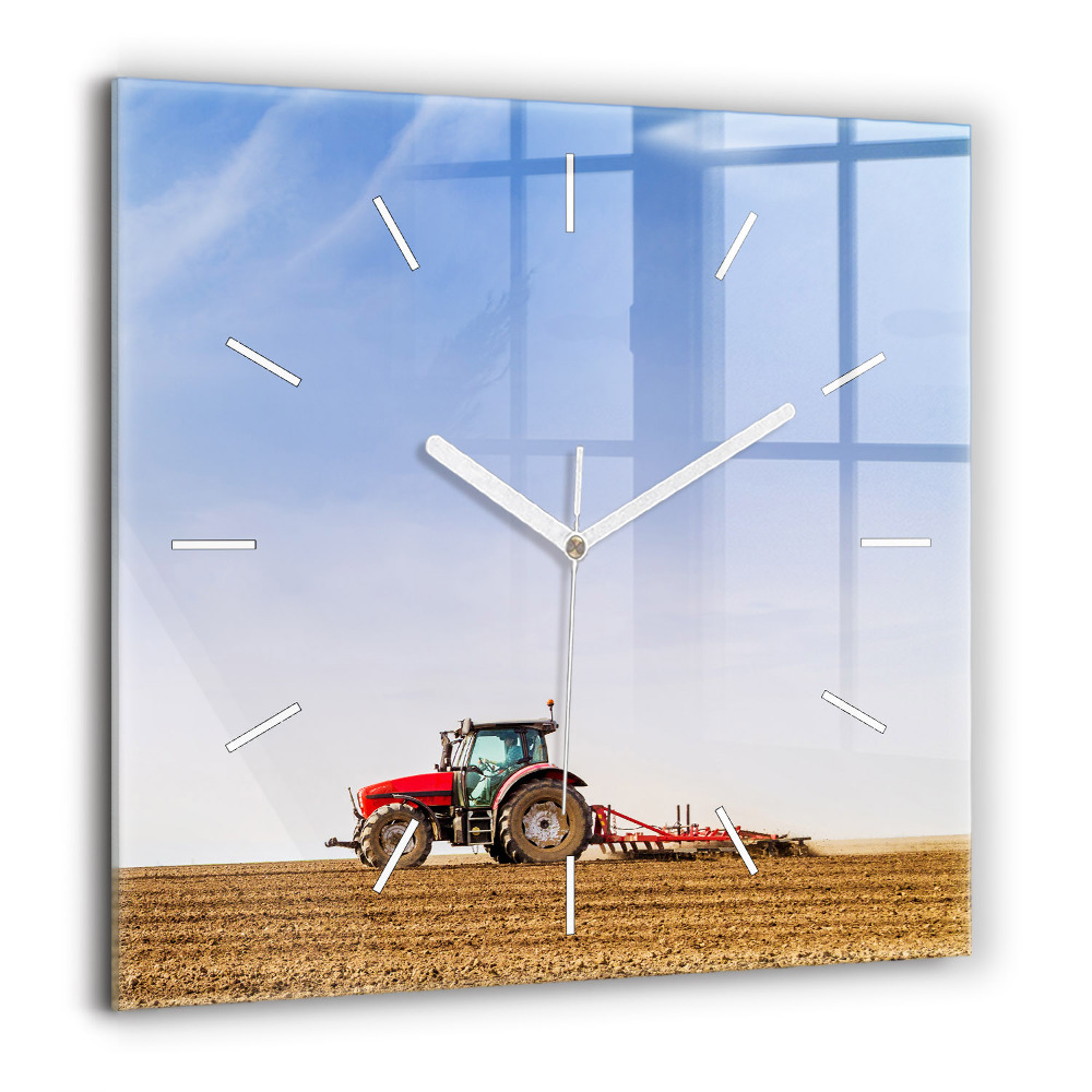 Horloge murale carrée 60x60 cm Agriculteur dans un tracteur