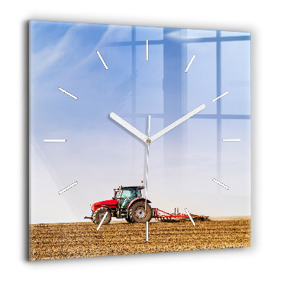Horloge murale carrée 60x60 cm Agriculteur dans un tracteur