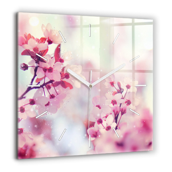 Horloge carrée en verre 60x60 cm Fleurs printemps