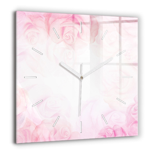 Horloge carrée en verre 60x60 cm Roses abstraites