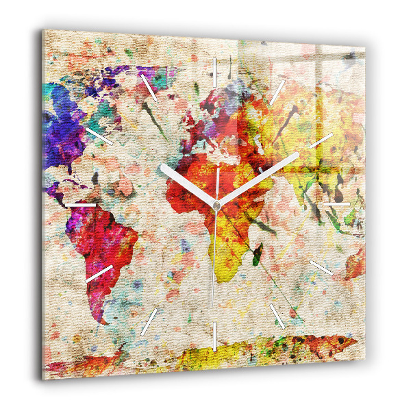 Horloge murale carrée 60x60 cm Carte du monde en couleur